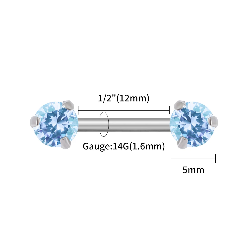 Right Grand Implant Grade ASTM F136 Titanium Threadless Implant Prong Setting Zircon Nipple Ring Piercings