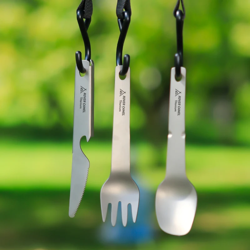 Titanium Compact 3 Piece Utensil Fork Spoon Knife Ultralight Carry Design System  Outdoor Camping Tableware