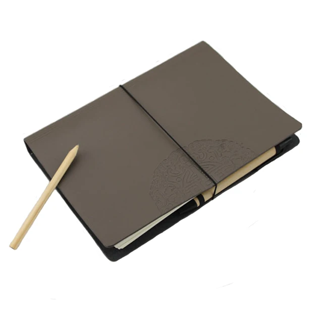 High Quality Custom A5 Size 6 Ring Binder Grey Bonded Leather Journal, 6.5' x 9' Planner Notebook