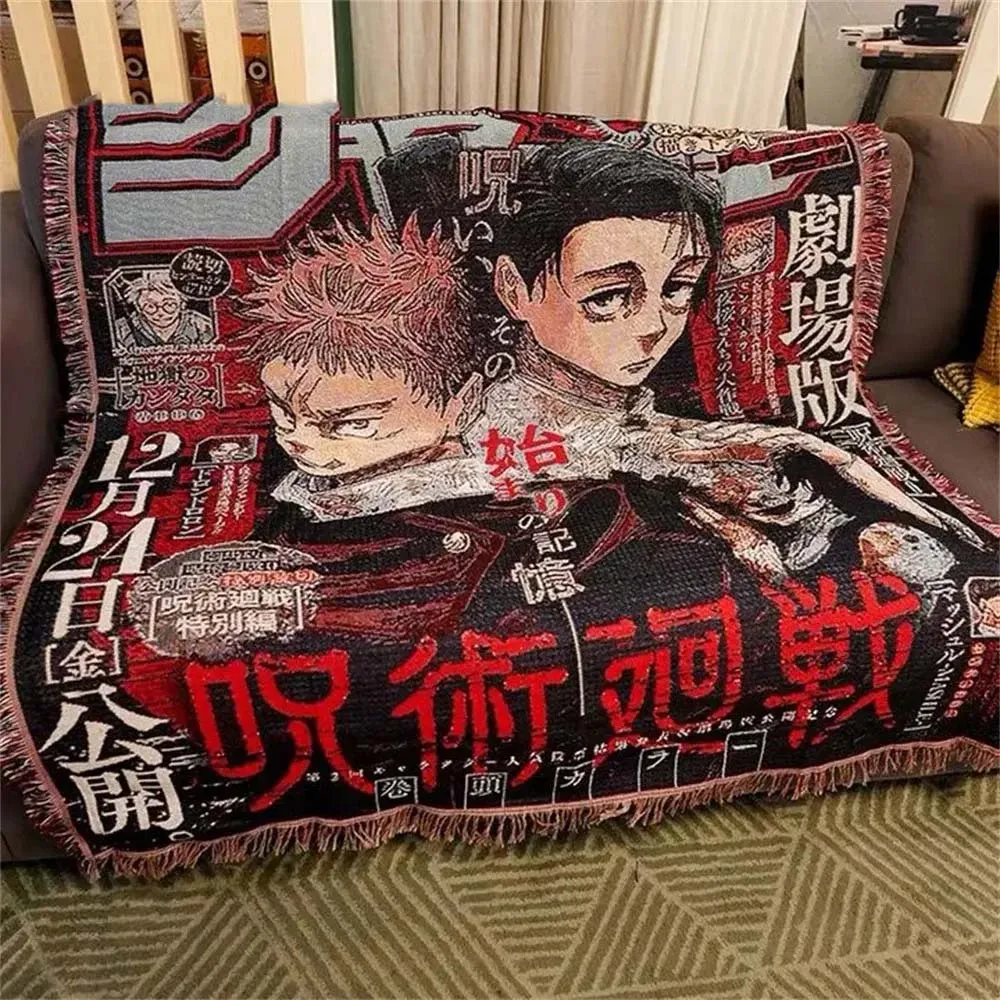 manufacturers wholesale Custom tapestry woven blanket anime cotton jacquard picnic woven throw image tassel blanket