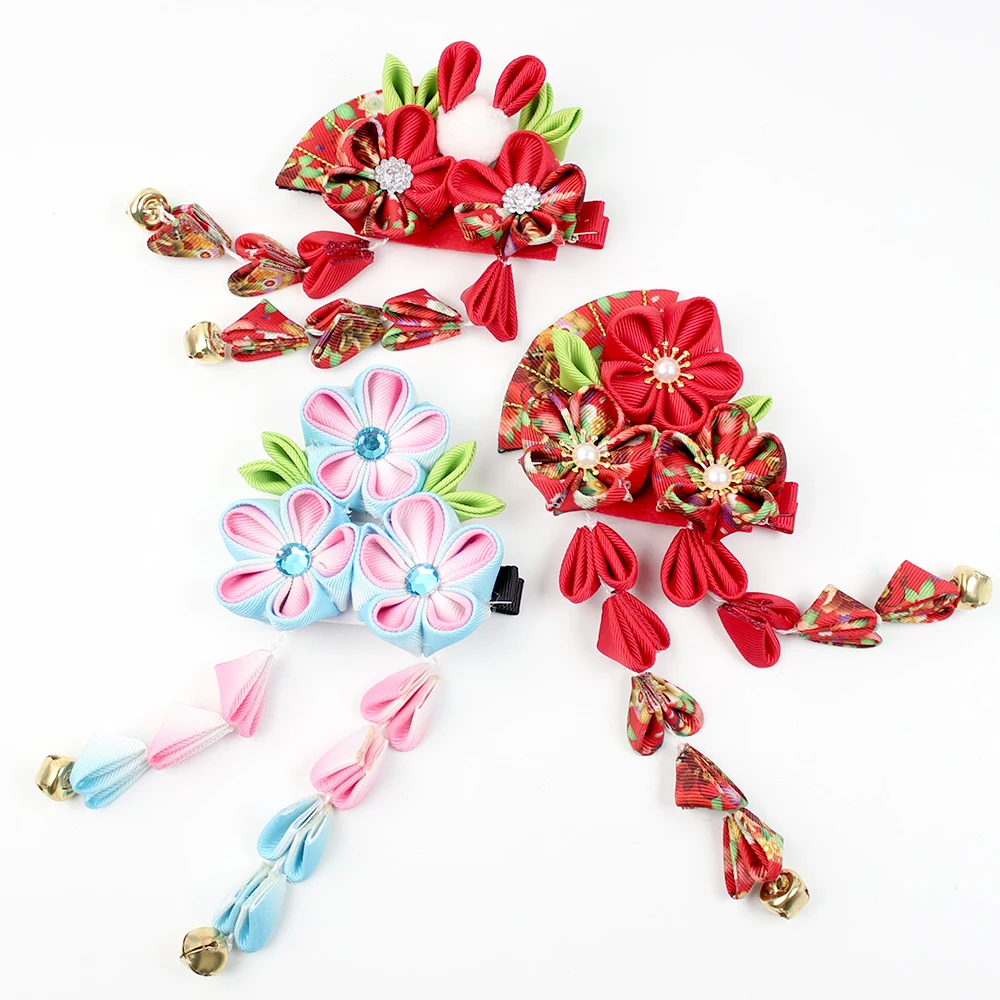 Womens Girls Japanese Kimono Flower Hair Clip Kanzashi Decor Hair Pin Hanfu Accessories