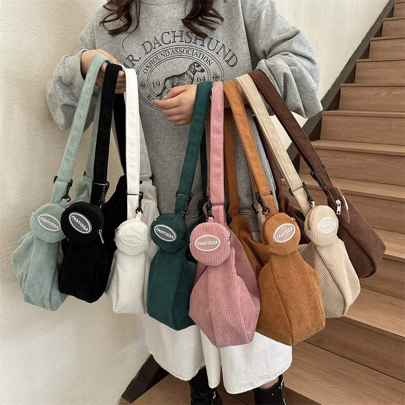 New New Dumpling Bag Corduroy Retro Messenger Bag Japanese And Korean Minimalist Style Shoulder Bag For Women