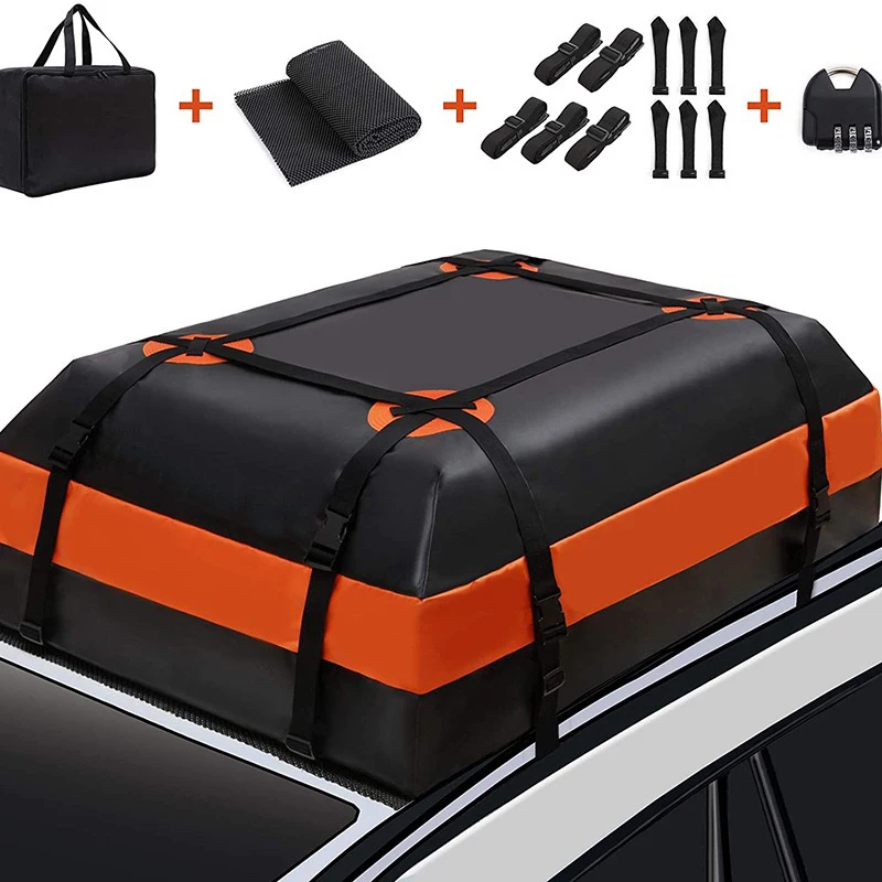 Durable Waterproof Car roof bag 500D Polyester Waterproof PVC 15 cubic feet 425L folding top cargo bag With Large Capacity