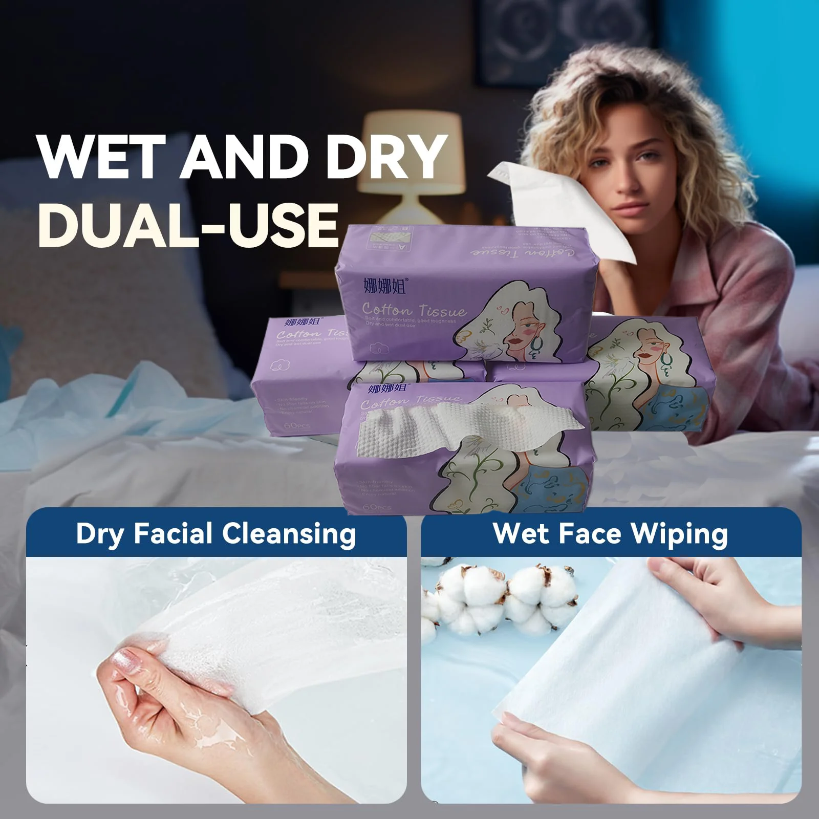 Wet And Dry Disposable Cotton Facial Tissue Pure Cotton Face Towel Tissu Paper