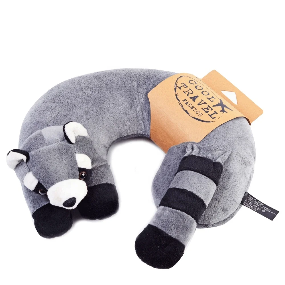 Cute Cartoon Raccoon Animal Cotton Plush U Shape Neck Pillow Travel Car Home Office Nap Animal Tiger Pillow Health Care Pillows