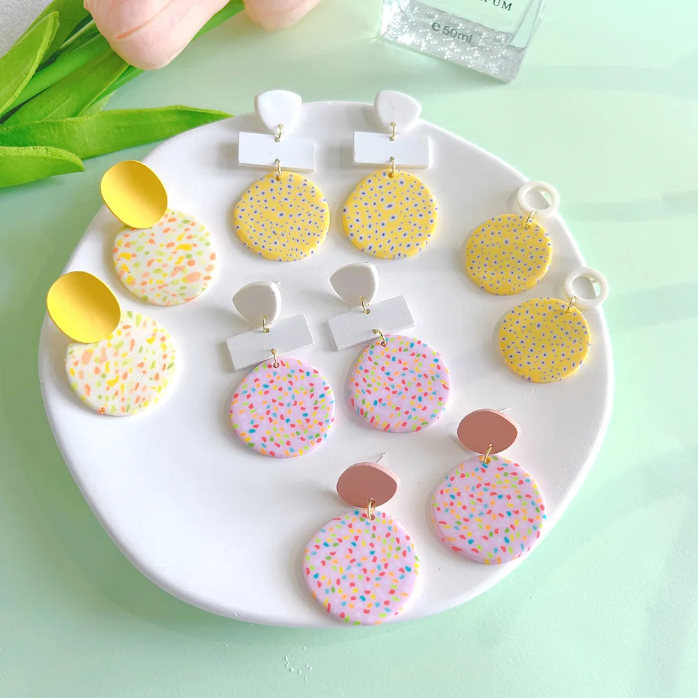 Bohemia  Geometric Pattern Earrings Wholesale Bohemian Handmade Colorful Round Polymer Clay Stud Earrings Women