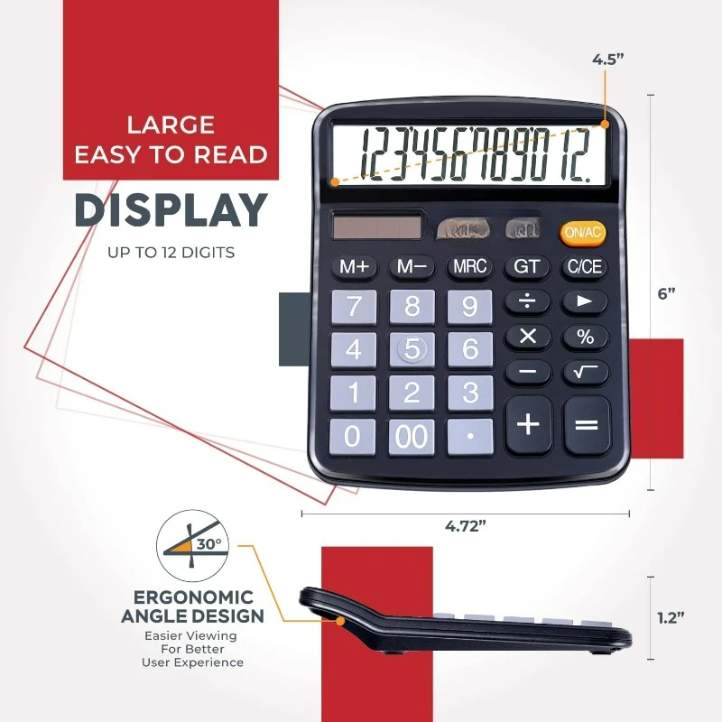Promotional 12 Digits Large LCD Display Dual Solar Power and Battery Office-supplies Stationery Calculator