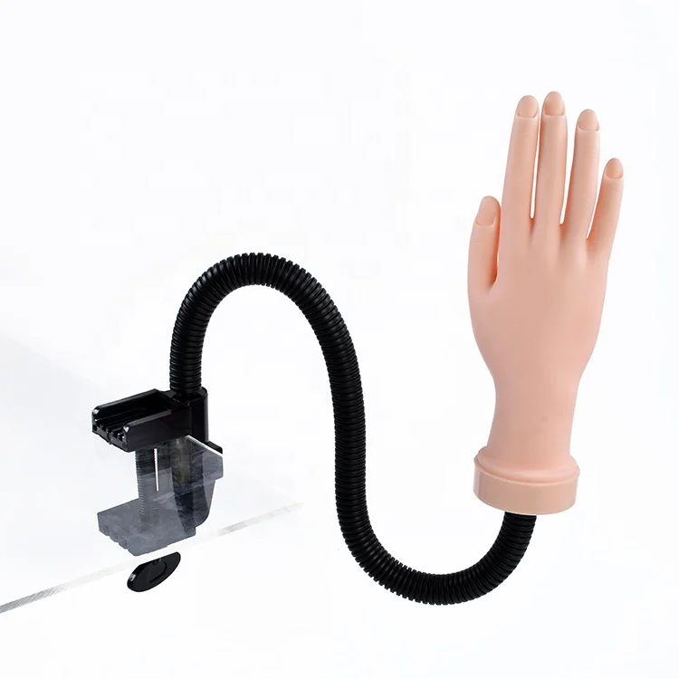 Soft Professional False Right Practice Hand Nail Art Trainer Training Hand Tool with Flexible Arm and Desk Clamp