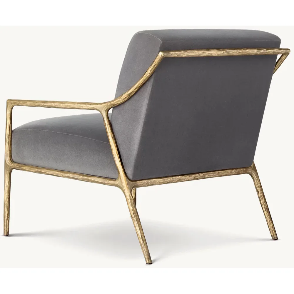 Modern Forged Brass Track Arm Chair Hand Hammer Metal Frame Custom Fabric Accent Chair Living Room Chairs