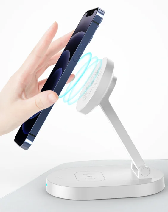 15W 2 in1  Fast Charging Station Stand Dock  QC3.0 Magnetic Wireless Charger for mobile phones and wireless headphones