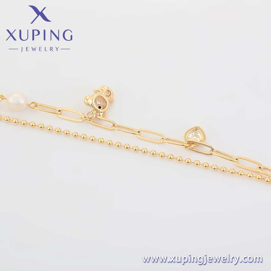 bracelet-755Xuping jewelry 14k gold Double chain Panda Pearl love element fashion cute design bracelet Environmental Copper