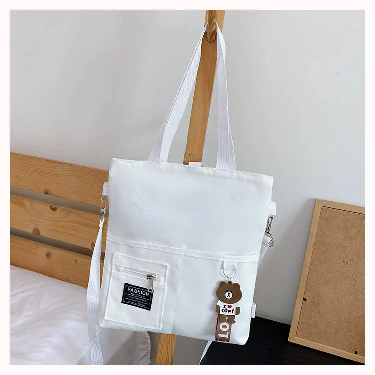 black shopper bag tote bag cotton canvas shopping bag with bear