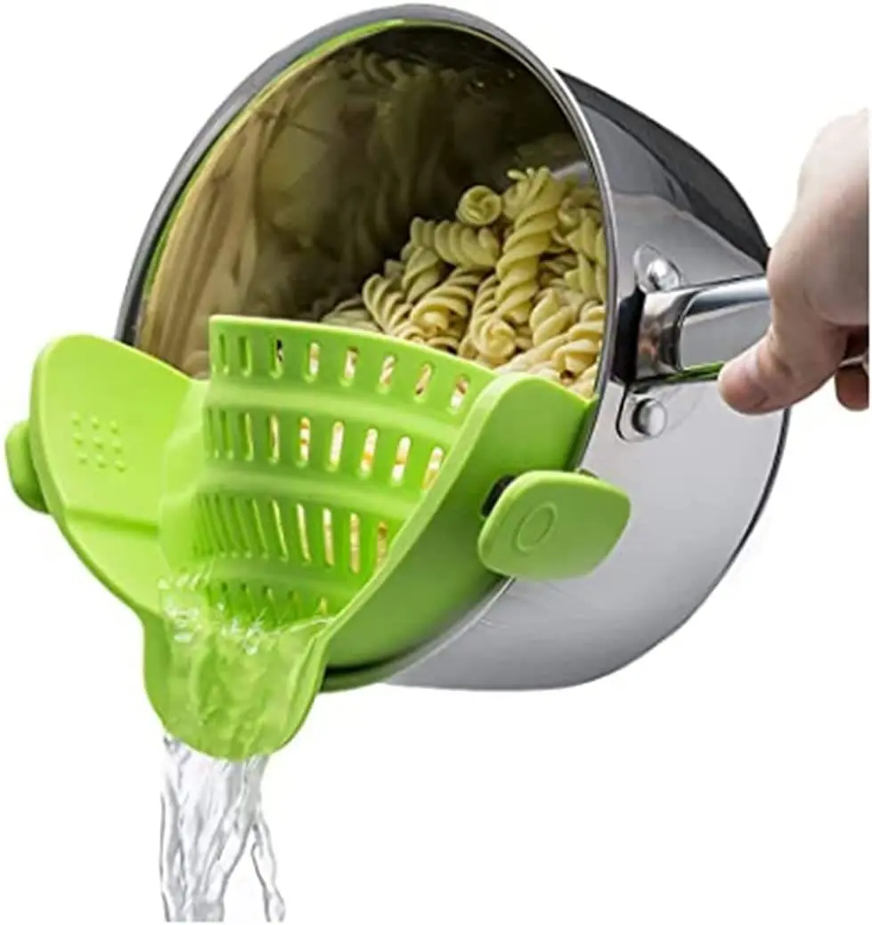 Hot-selling wholesale Kitchen accessories Pot Strainer and Pasta Strainer -Adjustable Silicone Clip On Strainer for Pots, filter
