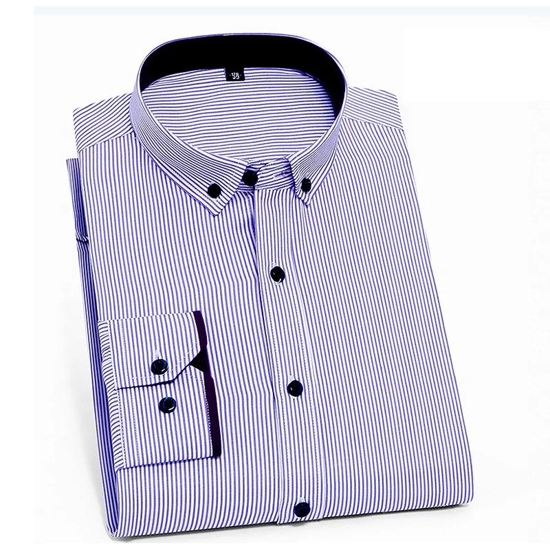 Classic casual  Double  collar botton down shirt men fitted dress shirt