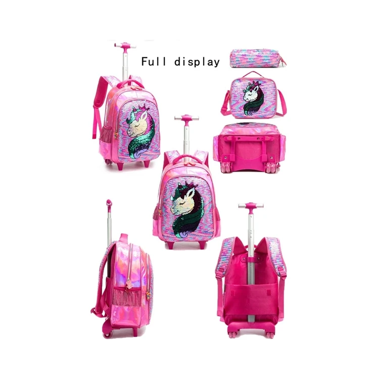 Customized Logo Kids School  Rolling Trolley Wheels Luggage Backpack With Lunch Box