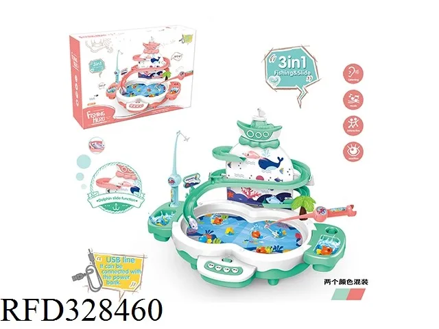 New Design 2 In 1 Cartoon Slide Penguin Game B O Fishing Toy