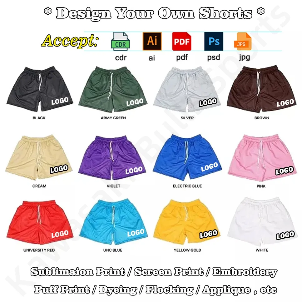 Custom Logo Board Shorts Sublimation Embroidery Logo Basketball Shorts Above Knee 5 Inch Men Breathable Mesh Shorts