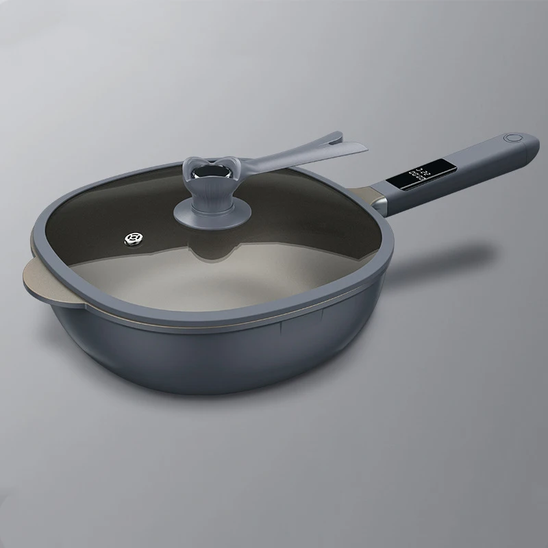 Frying Pan With Lid Stir-fry Machine Intelligent Digital Temperature Display Time Display Removable Battery Cooking Pan