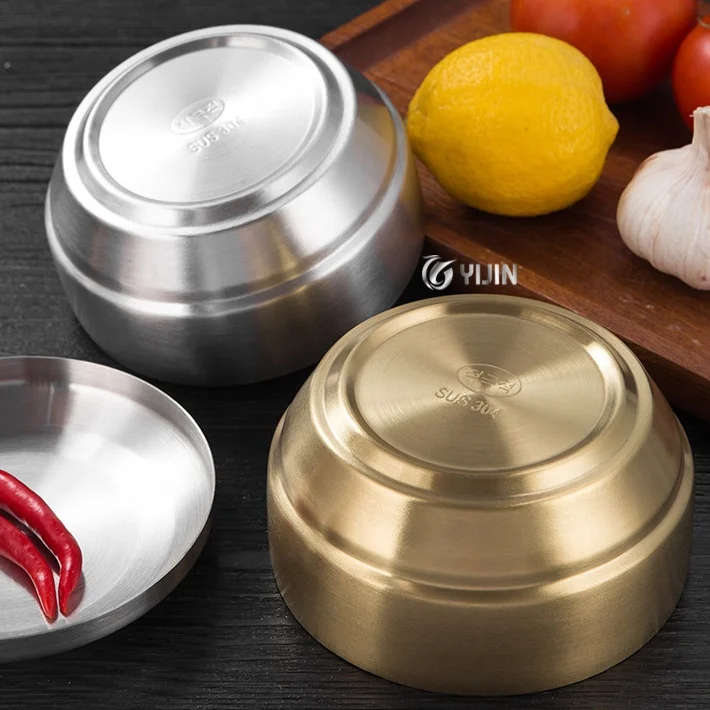 304 из нержавеющей стали с двойными стенками золотисто-серебряная миска для смешивания металлическая рисового супа sus304 крышкой
