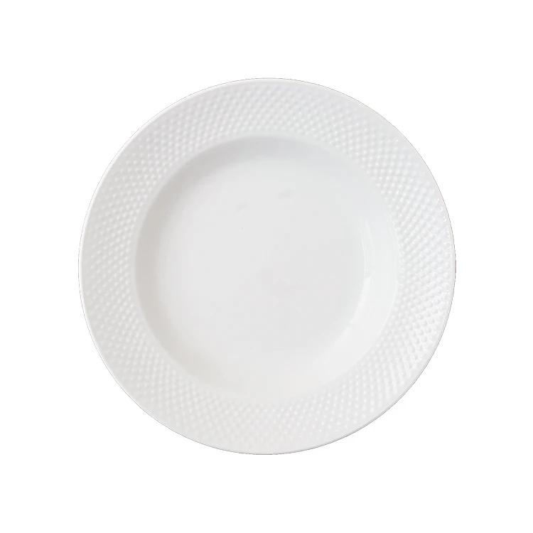 High Quality White Body Embossed Ceramic Plate Luxury Flat Dish Dinnerware Tray Wedding Party Christmas-Hot Sell Hotels Kitchens