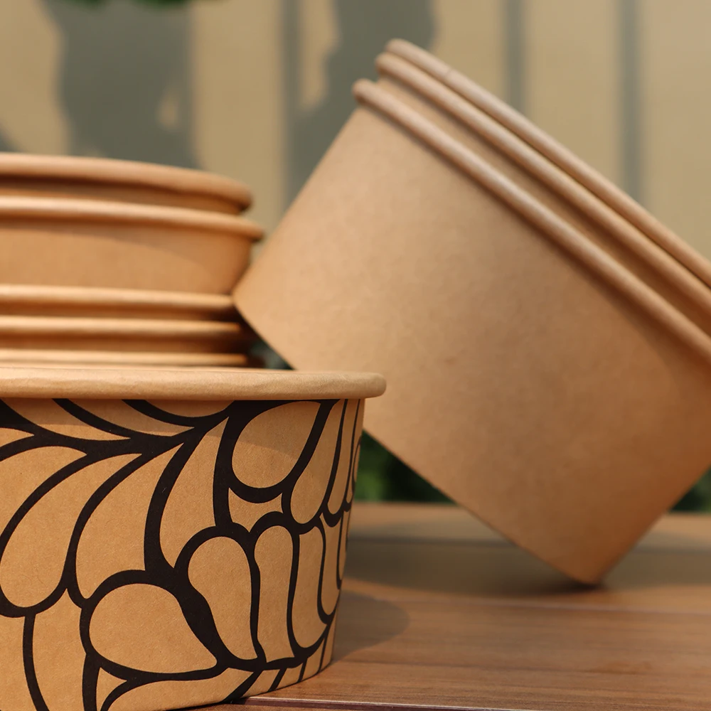 PengYuan Wholesale Custom Printed Disposable Restaurant Use Kraft Paper Noodle Soup Salad Bowl