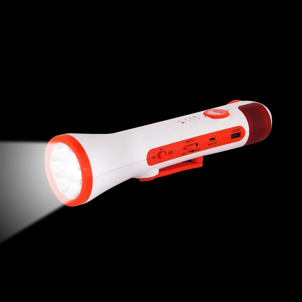 
Solar hand crank self-powered emergency FM radio with LED flashlight and power bank 