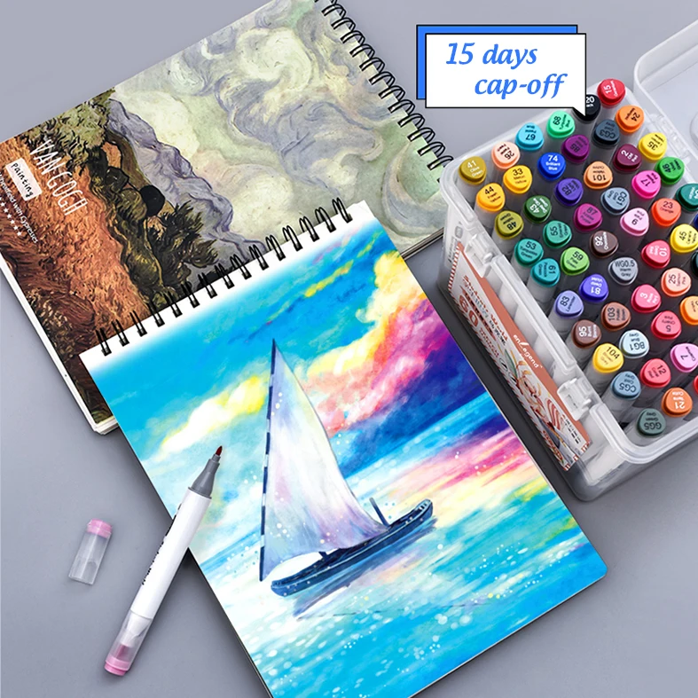 Hot Sale High Quality Double-side Washable 12/24/36/48/60 Smooth Colors Water Based Art Marker Set with Portable Barrel