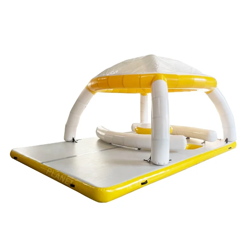 Hot Summer Water Play Equipment Large Floating Water Platform Island Inflatable Party Boat For Leisure