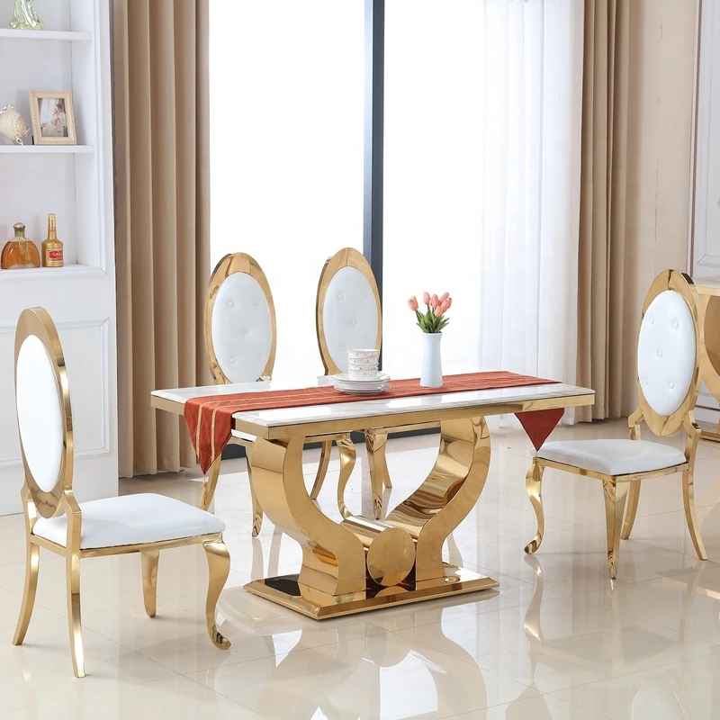 
Visionnaire Home Staging Luxury Lifestyle Interior Design Contemporary Gold Plated Stainless Steel Marble Dining Table 