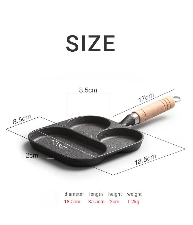 Pre-Seasoned Cast Iron Bakeware 3-Hole Egg Pancake & Steak Frying Pan Metal Cake Mould for Cooking