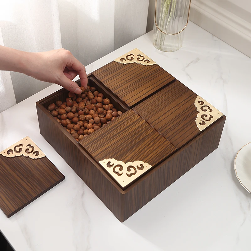 Package Solution Luxury Custom Recyclable Wooden Colour Paper Nuts & Kernels Candy Magetic Lid Packaging Box With Dividers