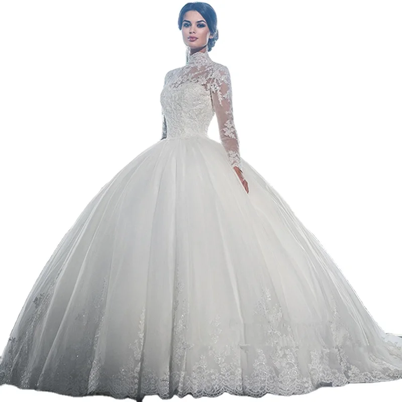 Свадебное платье ON297 Белое Бальное Платье кружевное прозрачное с вырезом длинным рукавом Тюлевое свадебное Vestidos De Noiva 2022