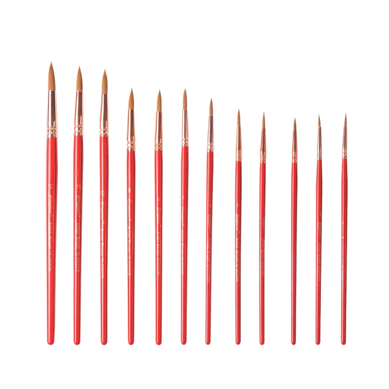 Giorgione Factory 12pcs Wood Handle Paintbrush Nylon Hair Artist Paint Brushes Set For Student Painting