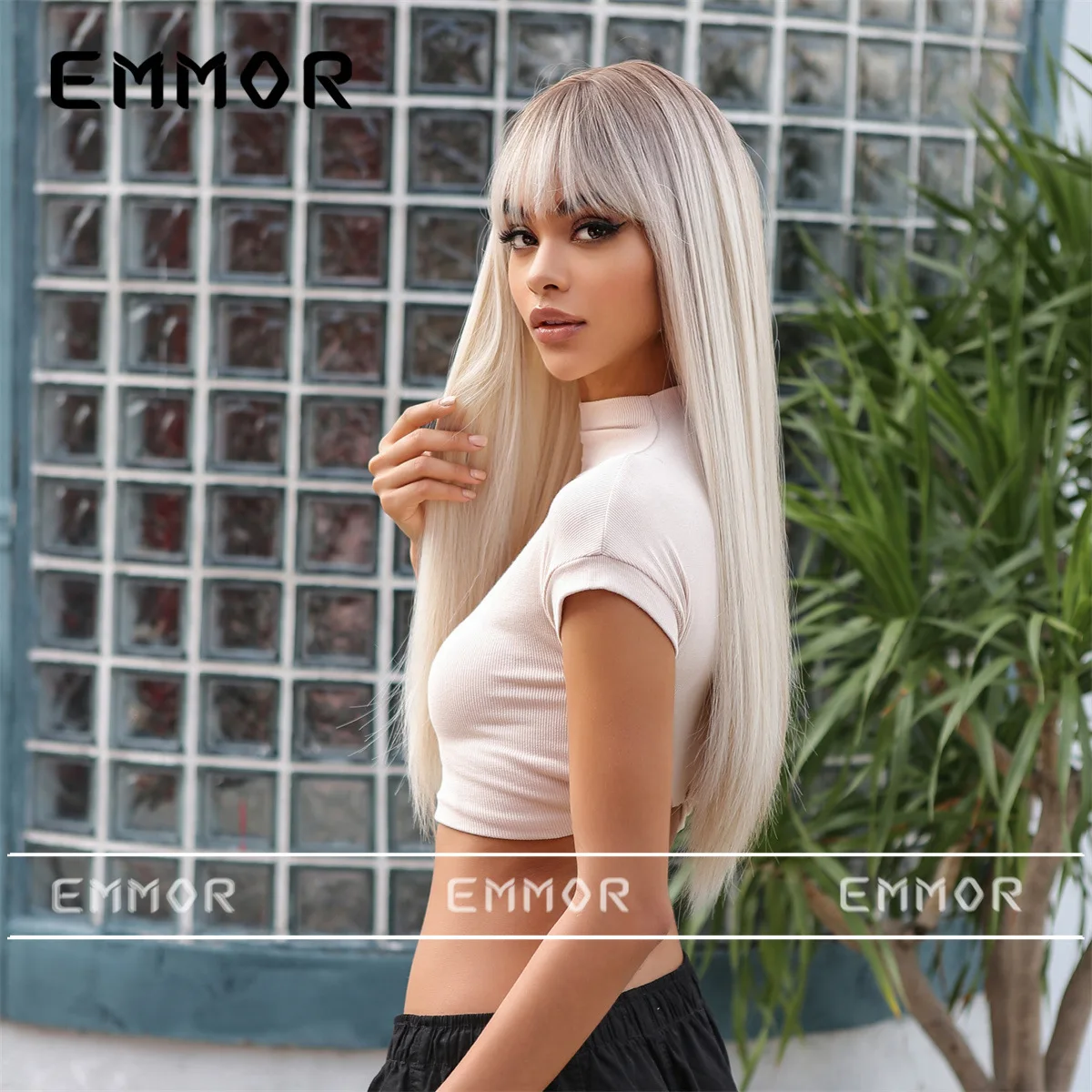Wig Female Natural Long Straight Hair Full Top Fluffy Internet Celebrity Gradient Silver Full-Head New Artificial Cover