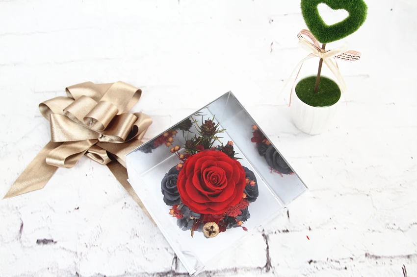 
Preserved Rose Flower In the Mirror Decorative Gifts Preserved Rose Flower Box Mirror Box 