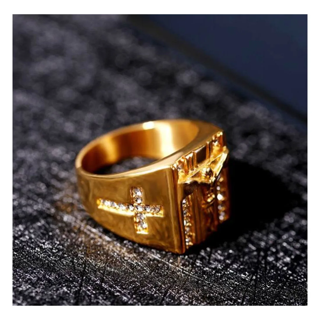 New arrival american golden stainless steel Rock hip hop full rhinestone bull head jewelry ring