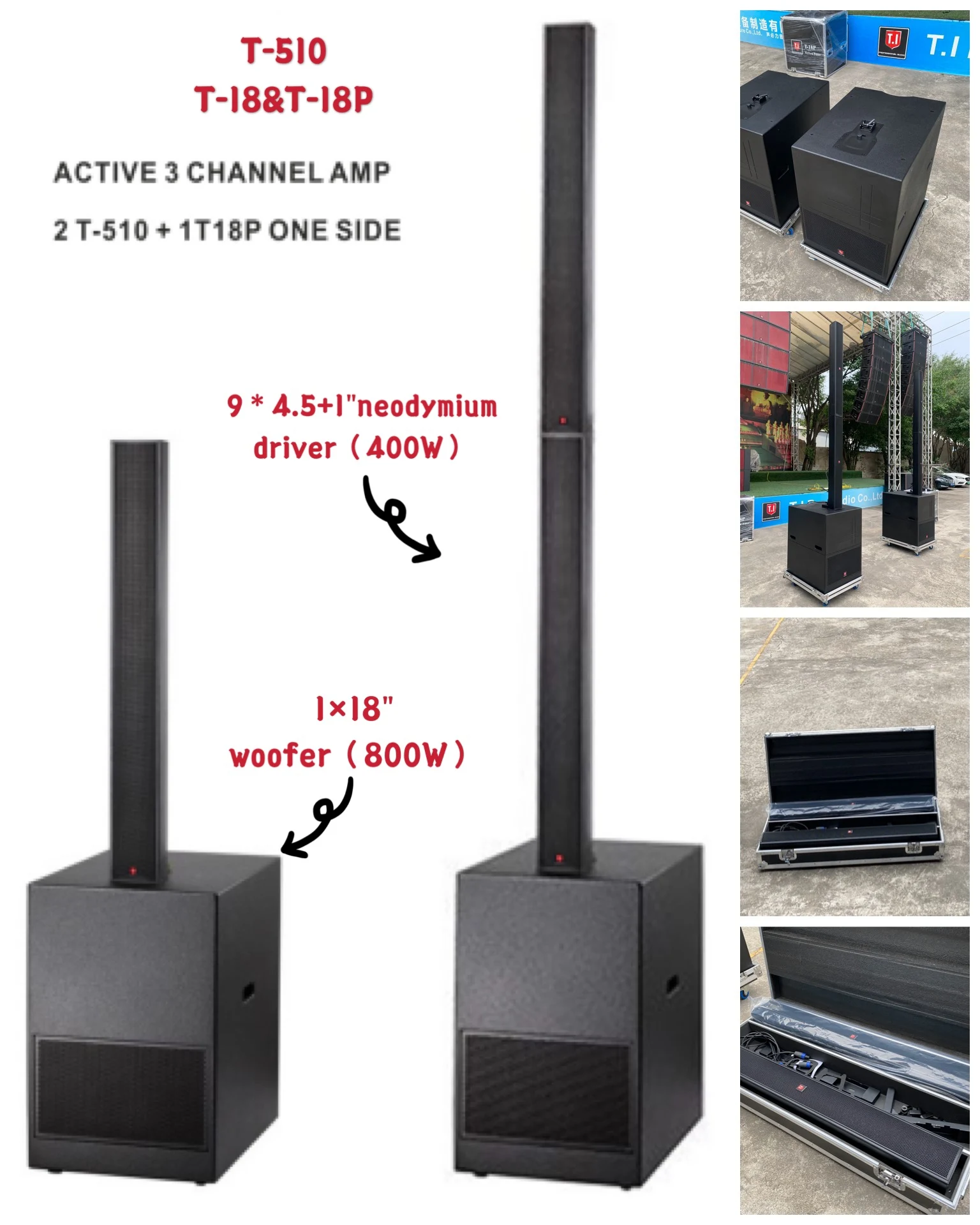 5-Inch Two-Way Frequency Column Array System 18-Inch Powered Line Array Subwoofer Speaker Full Set 900 Watts Audio Sound