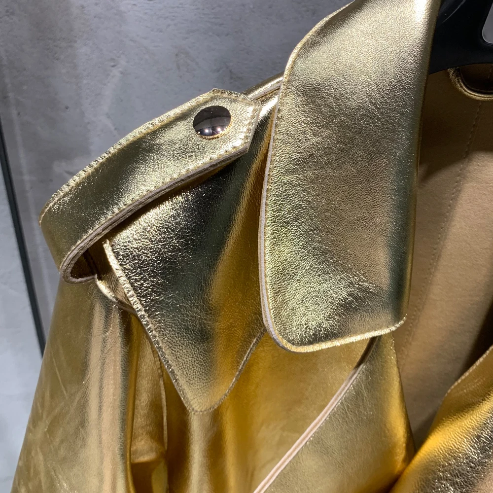 Hot-sale sheep jackets cropped bomber jacket leather Shining Gold Color leather jacket