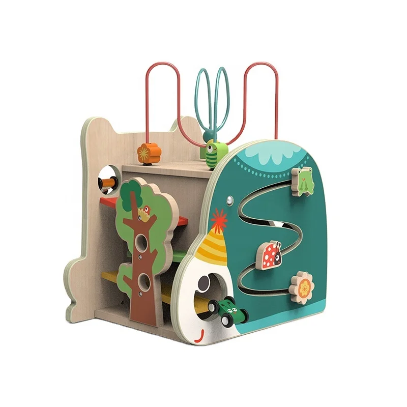 Multi-functional Wooden Treasure Box Activity Cube Wooden Toys For Kids Gifts Baby Toys With Montessori Racing Car Toy