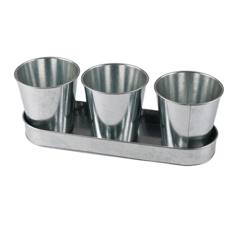 metal flower plant seed pot bucket 3 set