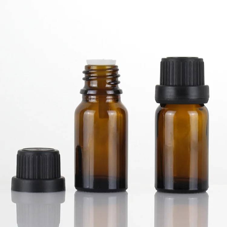 Din18 10ml amber essential oil glass bottle with tamper proof cap