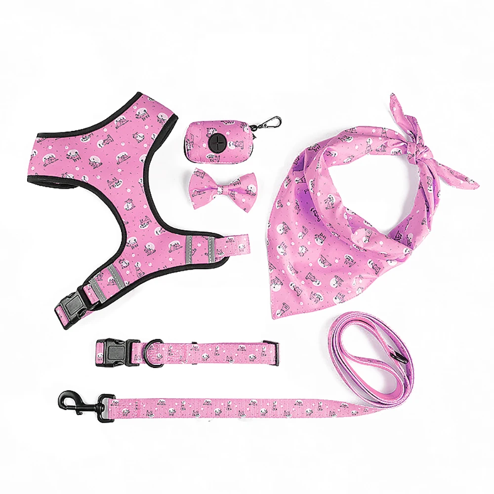 Padded Puppy Pet Vest Leash Breathable Led Backpack Printing Reflective Dog Collar and Harness