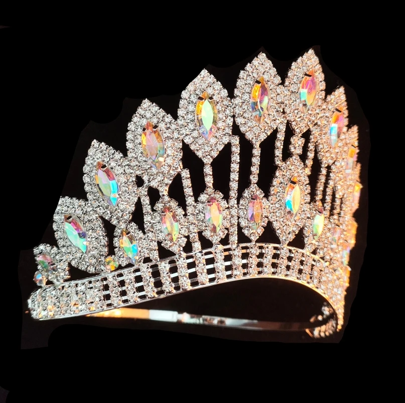 4 Inch AB Stone Tiara Curve Bottom Half Round Adjustable Band Pageant Crown For Queen