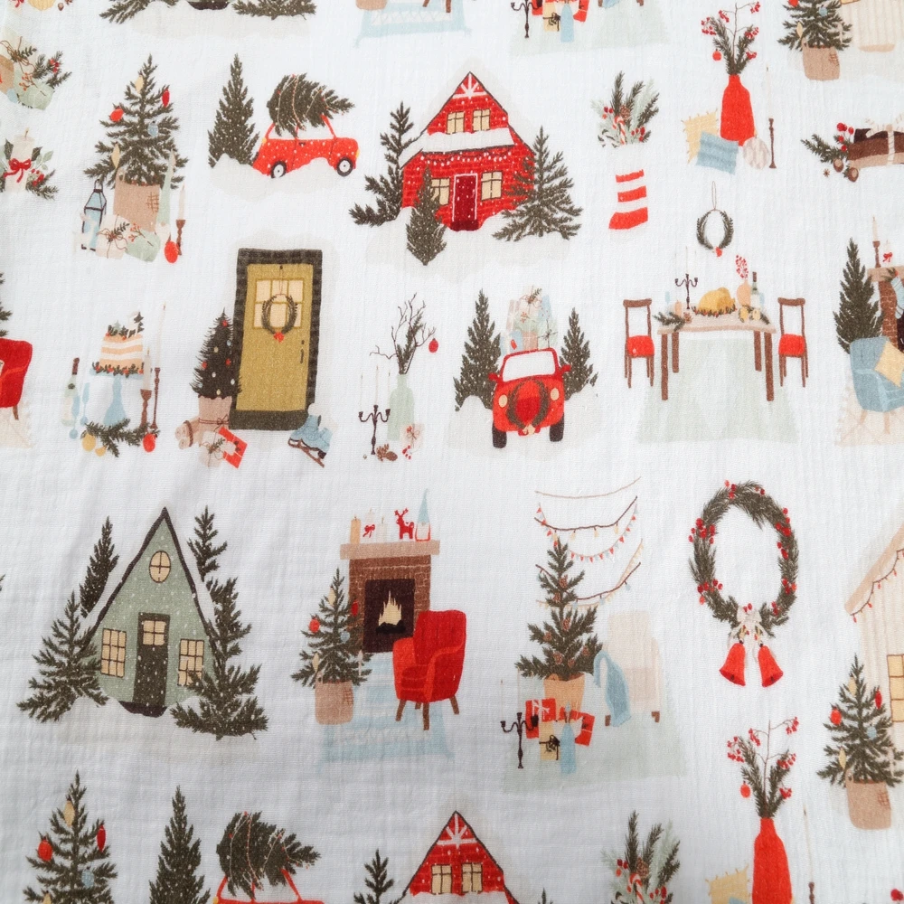 New product 120gsm 130gsm custom festival christmas design digital print double crinkle pure cotton printed fabric for baby