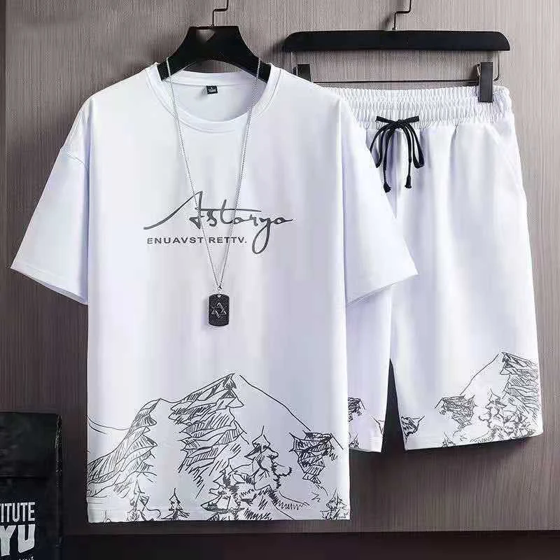 Custom Logo Plus Size Summer Casual Sports Suit For Men T Shirt Pants 2 Pieces Men Summer Shorts Set