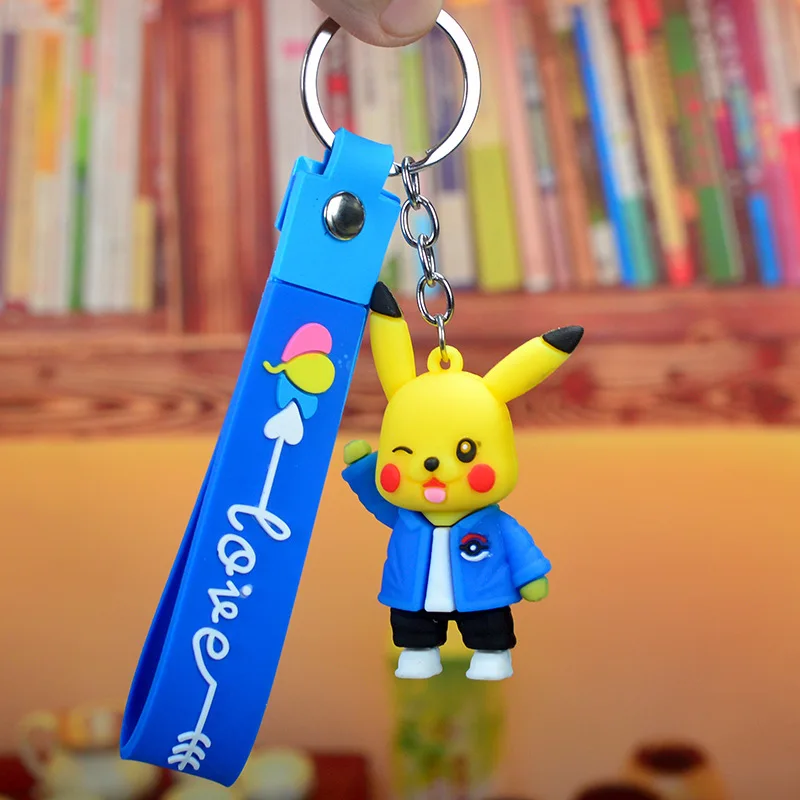 Lilangda Cute Cartoon Anime Keychain Wholesale Soft PVC Keychain Bag Hanging Accessories Pikachu Car Keychain