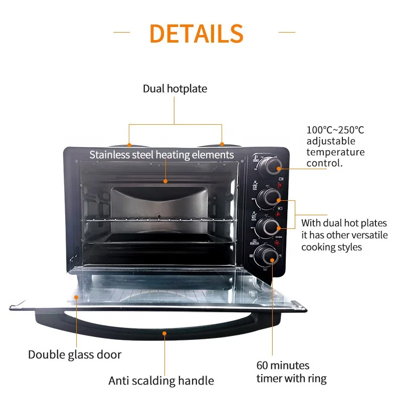 Factory Latest Oven 28L Capacity With 2/3 Hotplates Commercial Pizza Oven