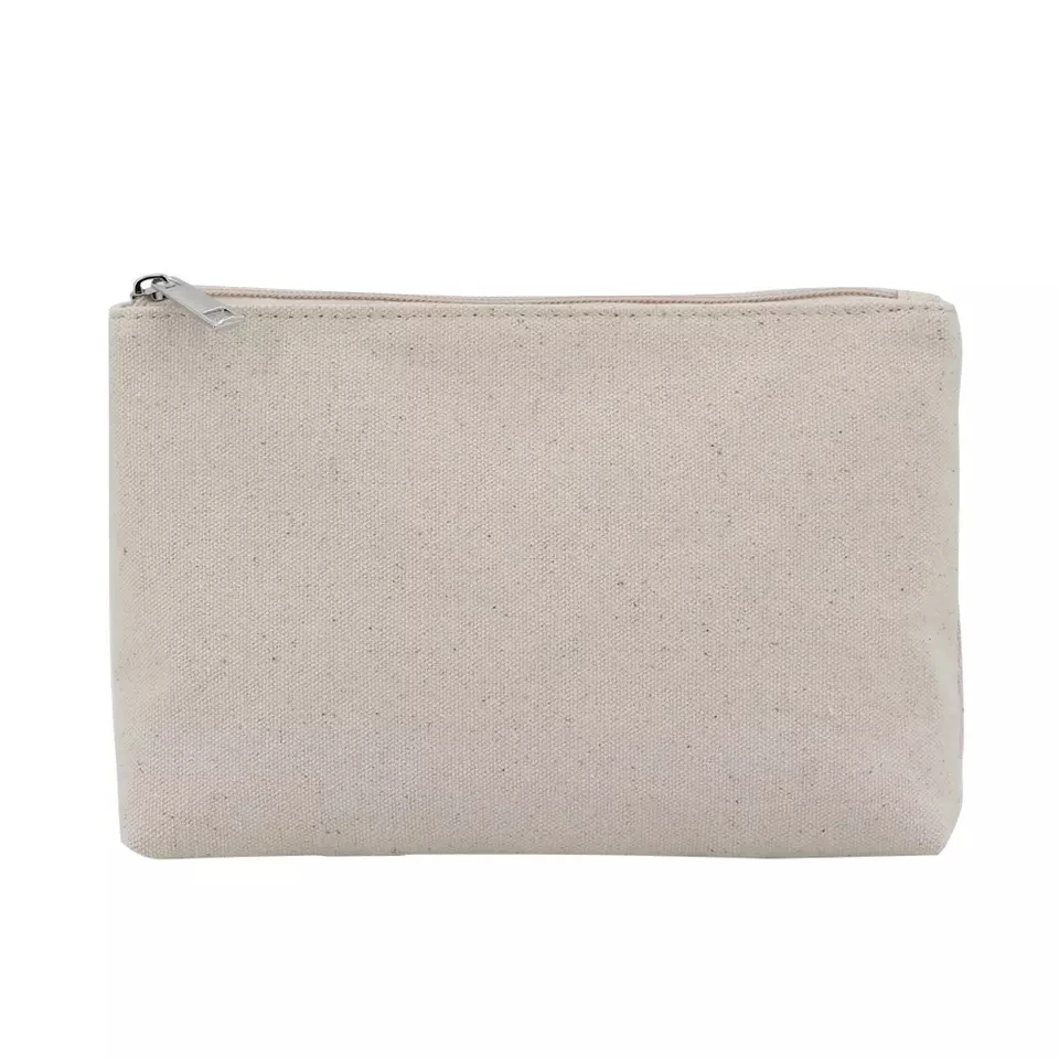 Natural Recycled Linen Canvas Makeup Bag With Zipper Promotion Cotton Calico Beauty Cosmetics Make up Bag Travel Cosmetic Pouch