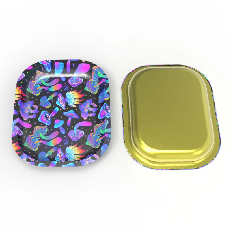 metal rolling tray custom logo printed tobacco smoking tin serving tray with magnetic lid cover