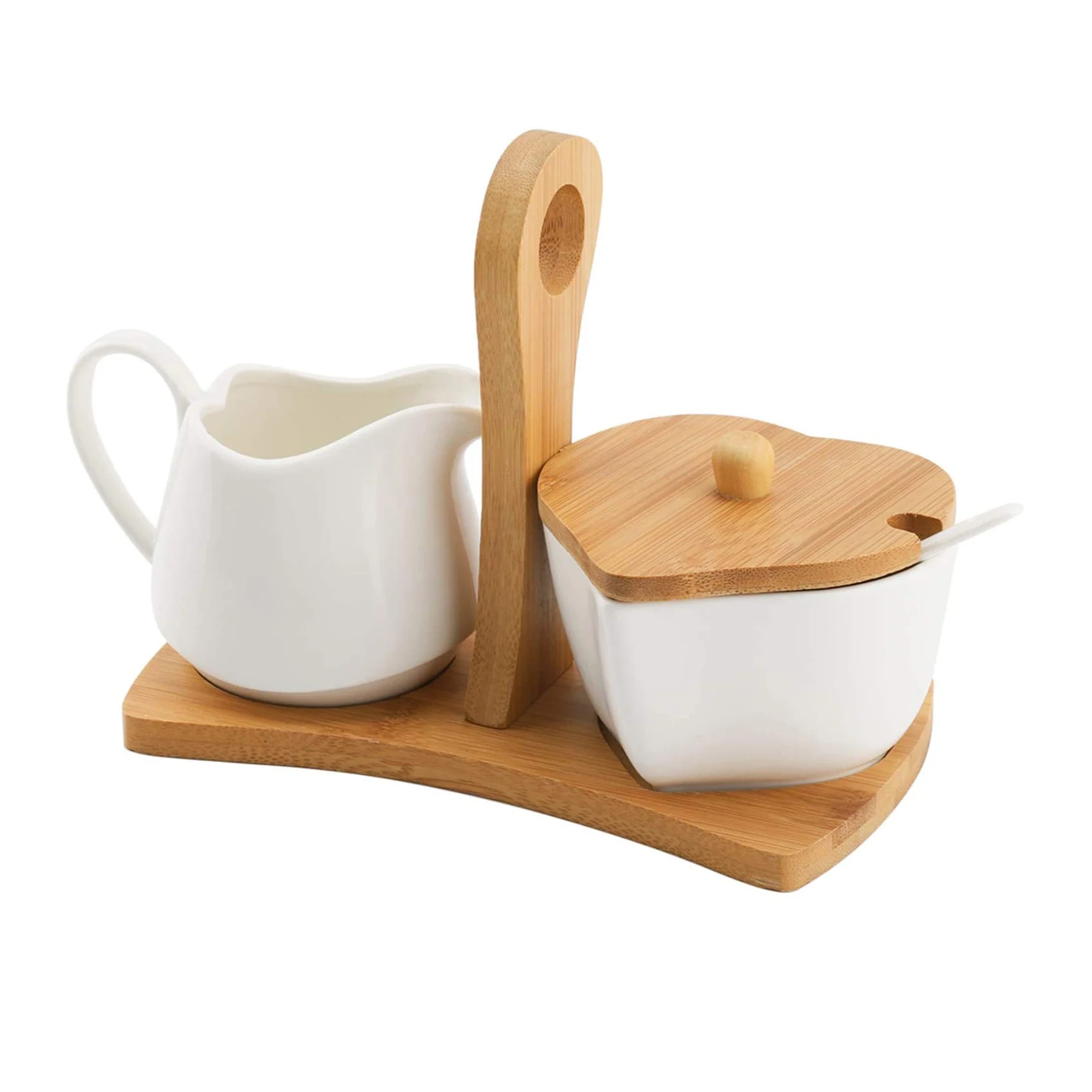 Factory Supply Wedding Gift Coffee Serving Set  with Lid and spoon White Ceramic Sugar Bowl and Creamer 9 ounce